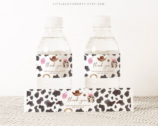 Editable Cowgirl Baby Shower water bottle labels, Bottle Label for A Little Cowgirl Baby Shower Decorations CWGBS001