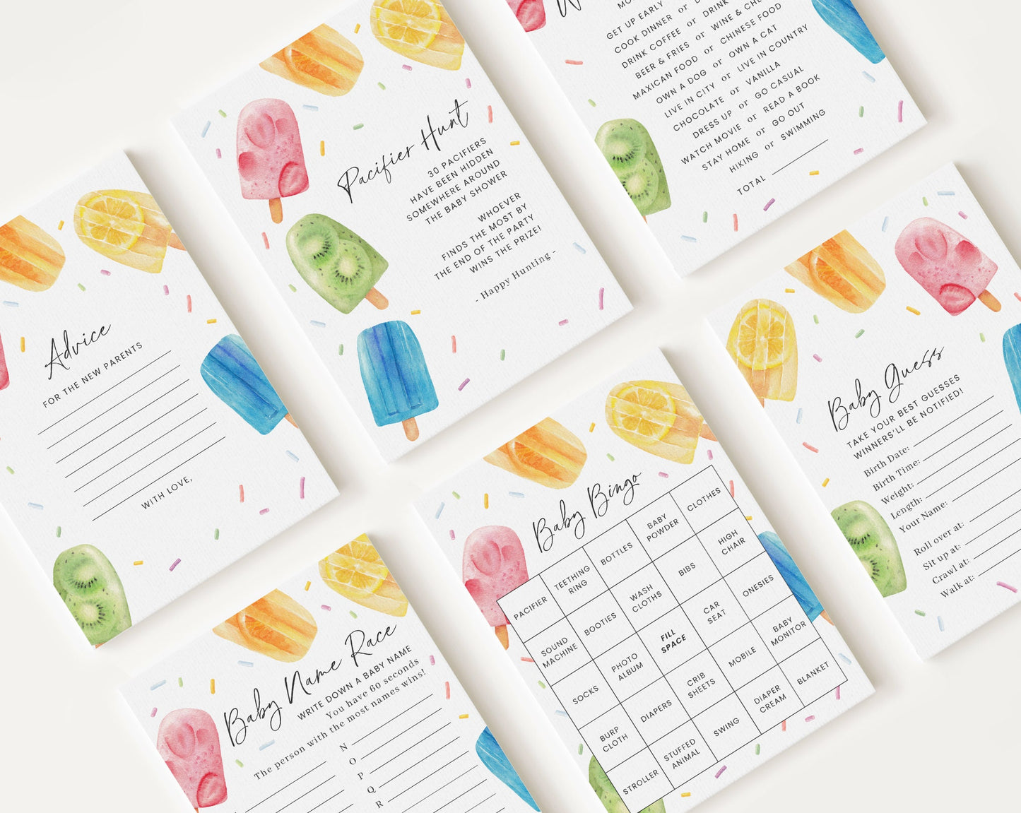 10 Editable Popsicle Baby Shower Games, Ready to Pop Baby Shower Games Bundle, Summer Baby Shower Activities PSCBS002