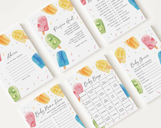 10 Editable Popsicle Baby Shower Games, Ready to Pop Baby Shower Games Bundle, Summer Baby Shower Activities PSCBS002