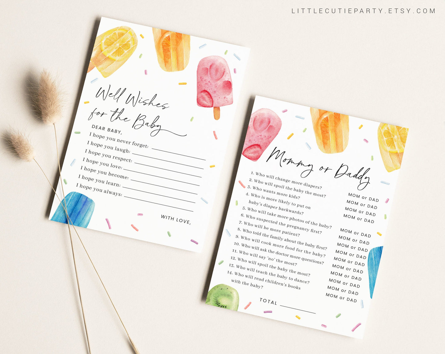 10 Editable Popsicle Baby Shower Games, Ready to Pop Baby Shower Games Bundle, Summer Baby Shower Activities PSCBS002