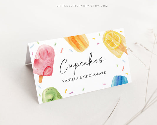 Editable Popsicles Food Labels, Food Tent cards, Folded Food Cards for Ready to Pop Baby Shower Decorations Theme PSCBS002