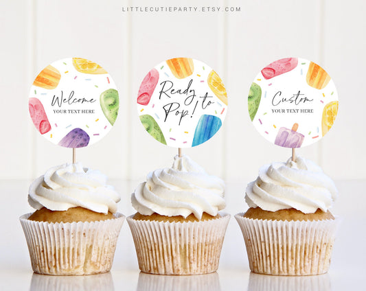 Editable Ready to Pop Cake Toppers, Popsicles Baby Shower Cupcake Topper, Ice cream Popsicle Baby Shower Decorations PSCBS002