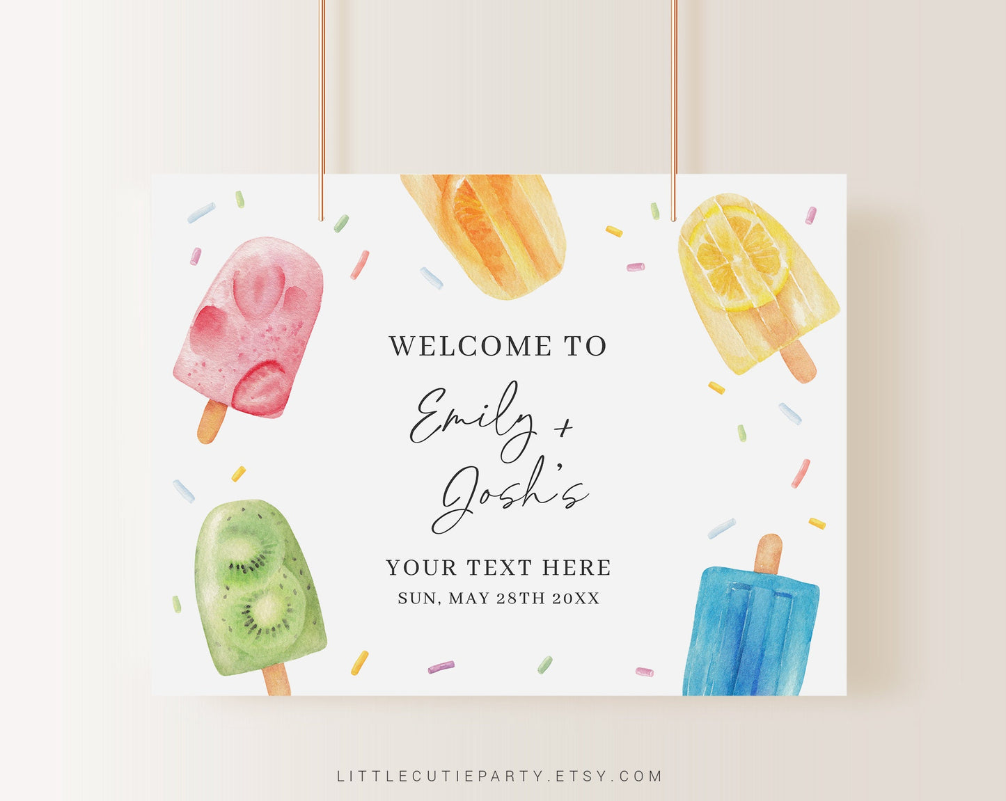 Editable Popsicles Banner, Ready to Pop Baby Shower Decorations, Backdrop for Ice Cream Welcome Sign PSCBS002