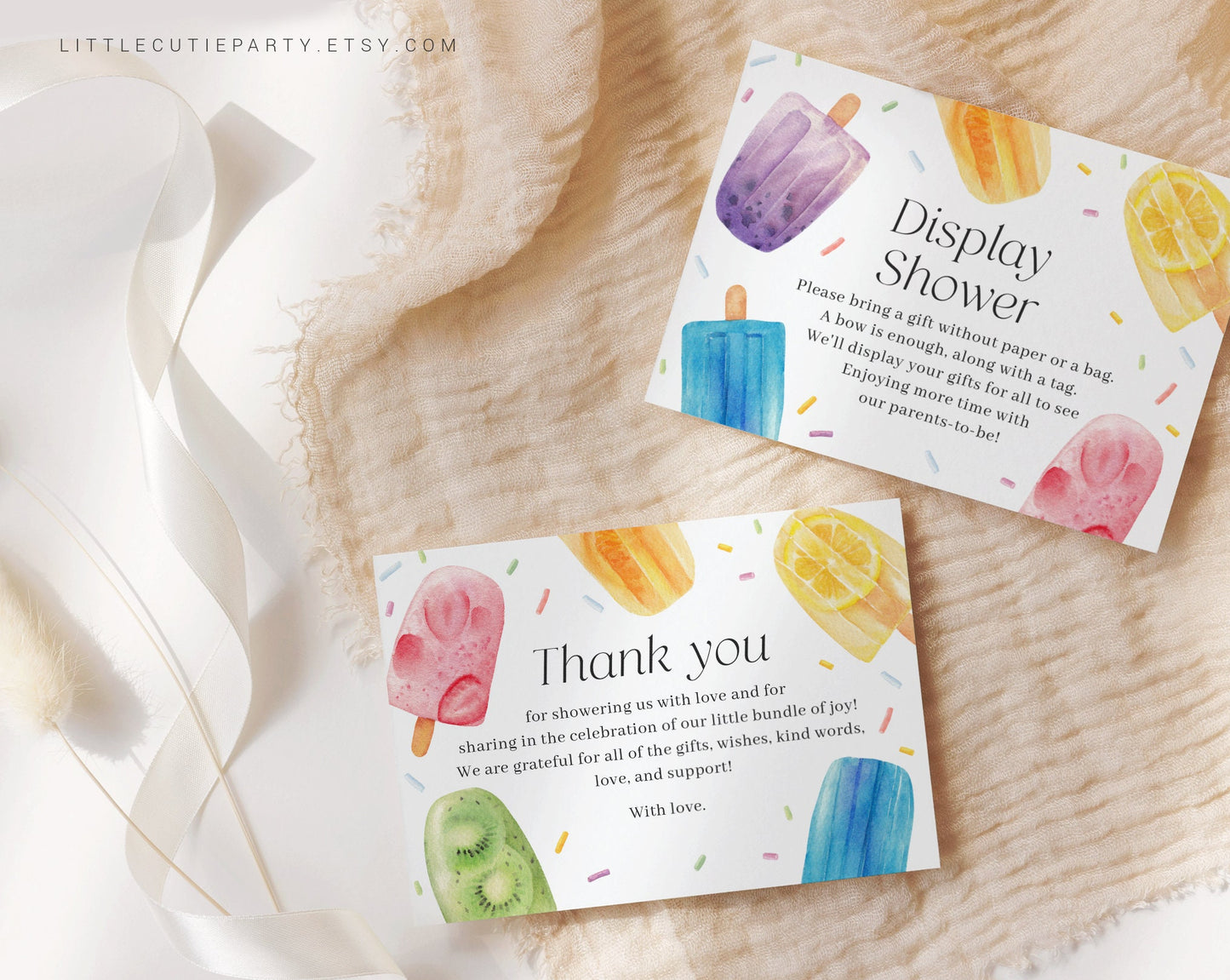 Editable Popsicle Baby Shower Thank you Card, Baby Shower Display Card for Ready to Pop Baby Shower Decorations PSCBS002