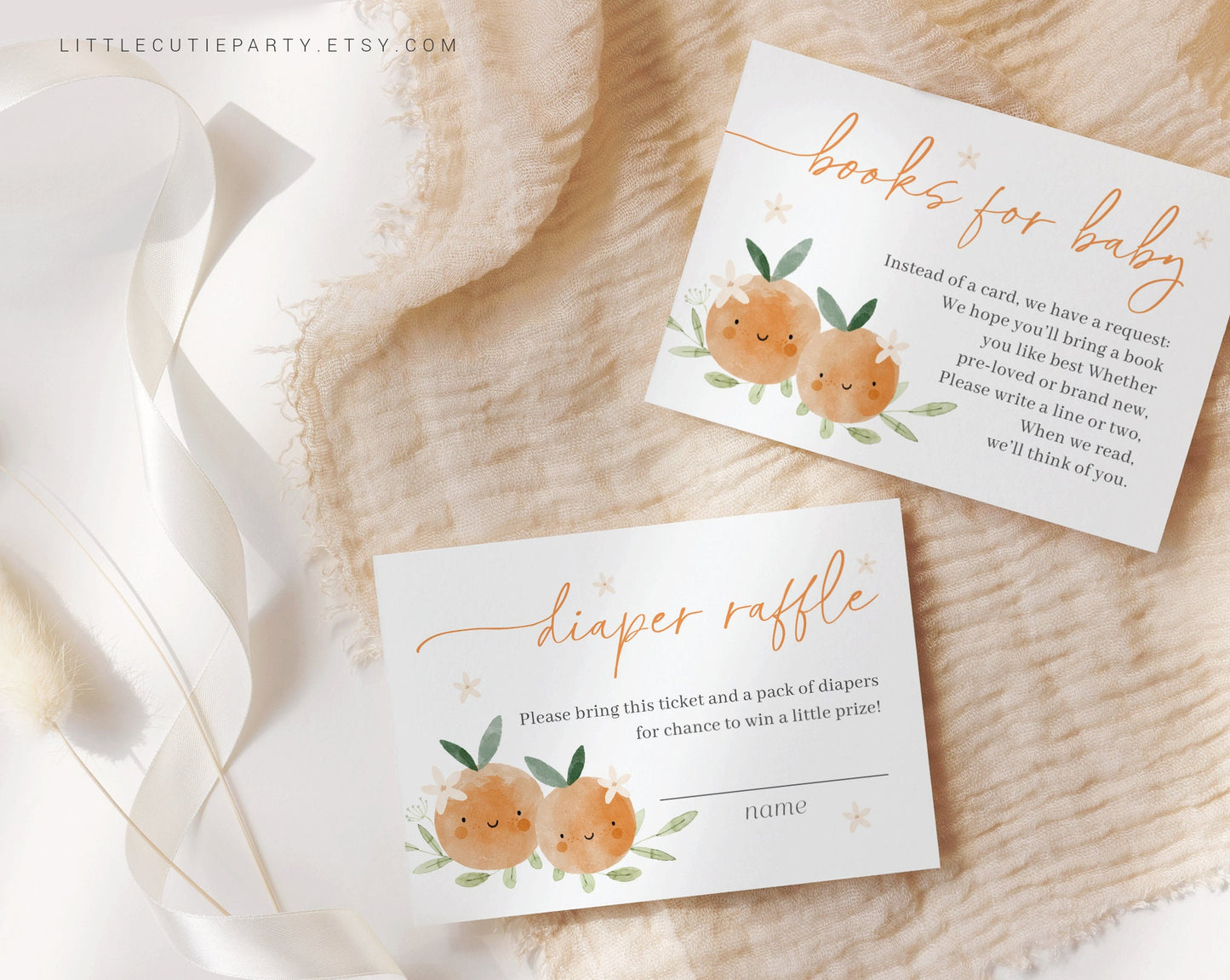 Editable Two Little Cuties Are On The Way Baby Shower Invitation, Twin Baby Shower Invite, Diaper Raffle, Books for Baby and Tag TLCBS001