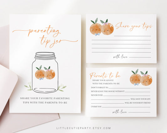 Editable Little Cutie Parenting Tip Jar Sign and Advice Card and Wishes for Parents, Gender Reveal Party, Boy Or Girl LITTGR001