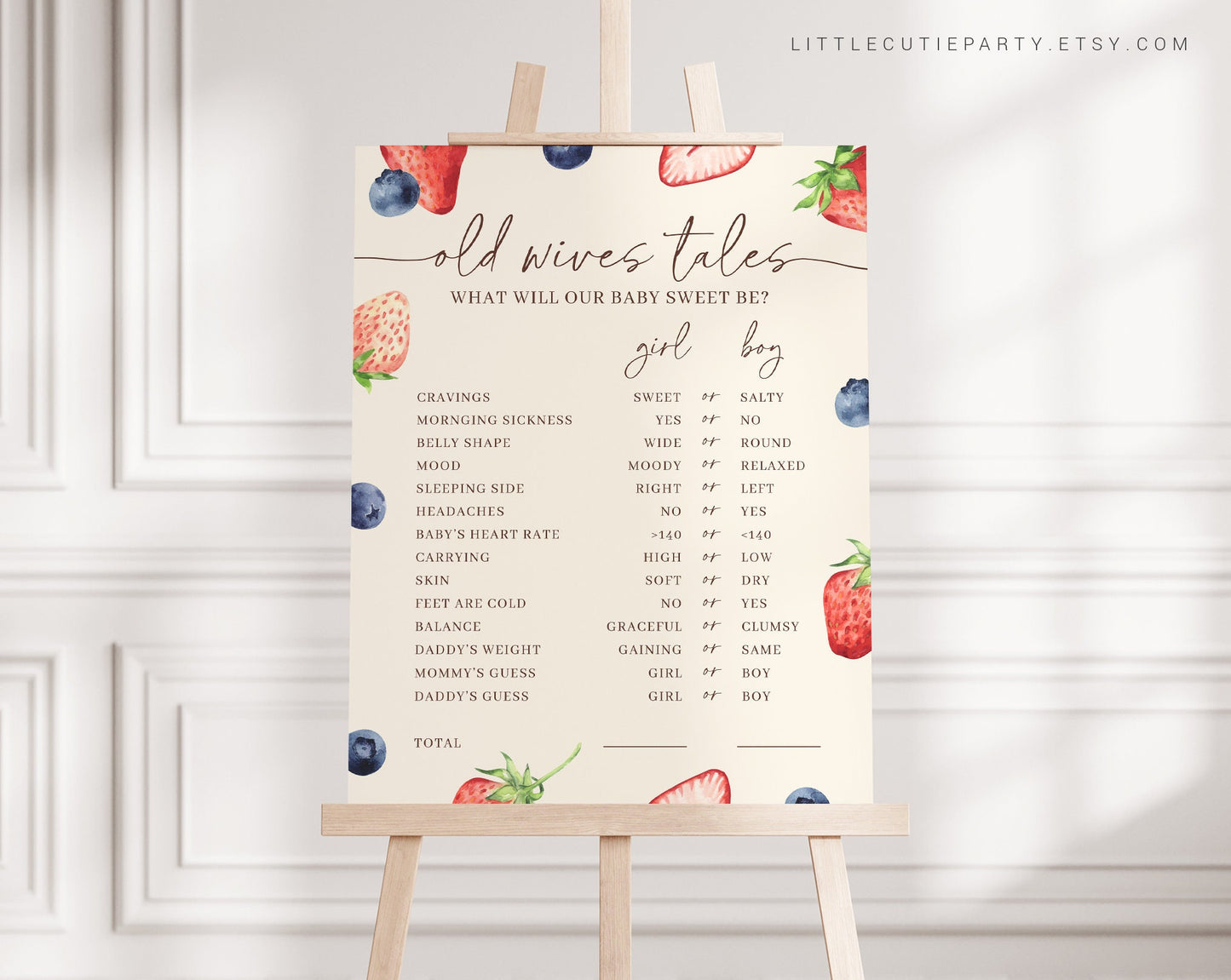 Editable Berry Old Wives Tales Gender Reveal Board, Old Wives Tales Game Sign, Old Wives Tales Poster Boy Or Girl BERGR002