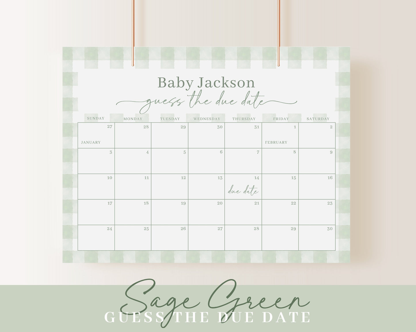 Editable Sage Green Baby Shower Invitation Bundle, Green Gingham Baby Shower Invite with Games and Sage Green Baby Shower Decor GGHBS001