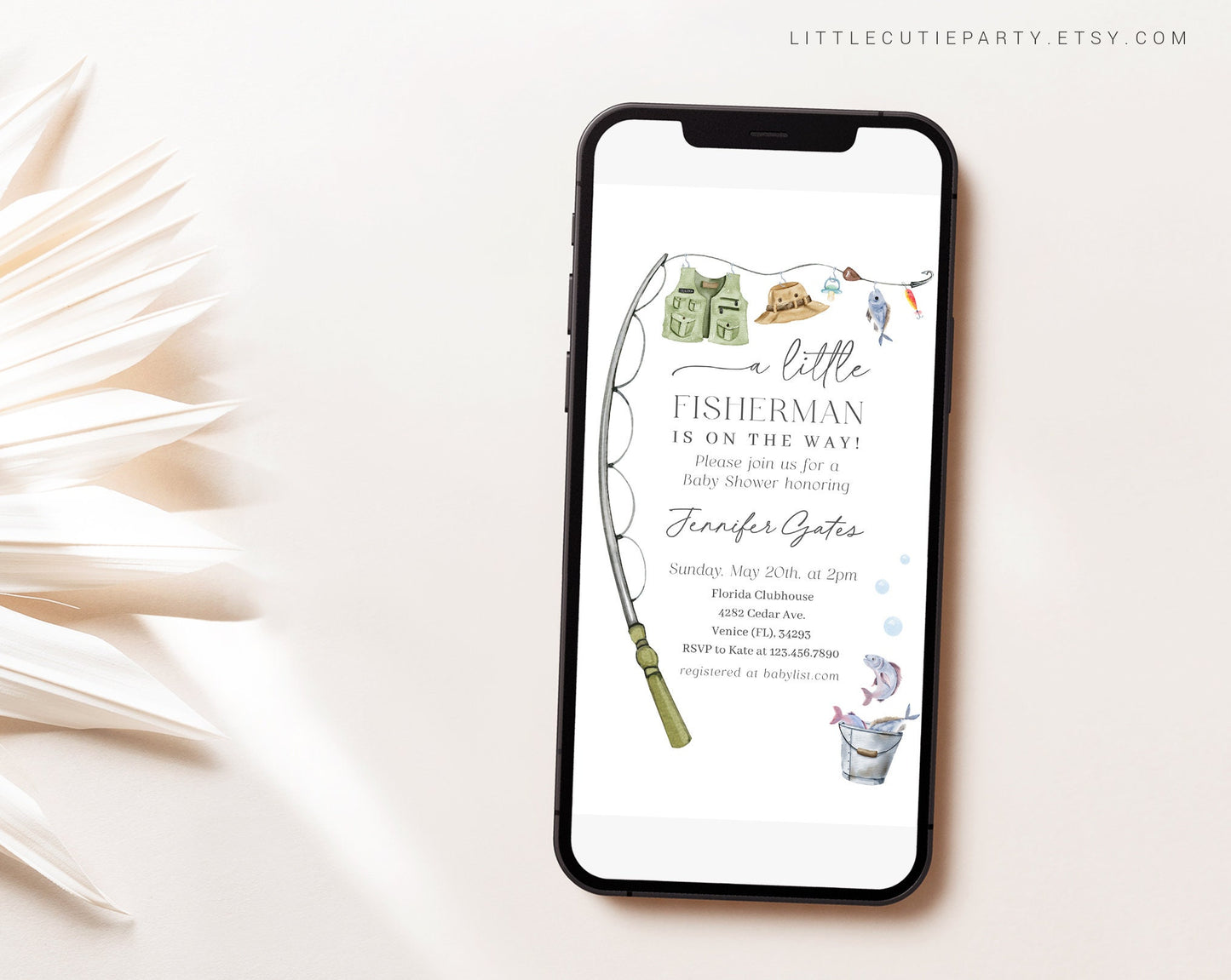 Editable Fishing Baby Shower Invite, A Little Fisherman is on the way Baby Shower Evite, Fishing Baby Shower Invite Shower Party LFMBS001