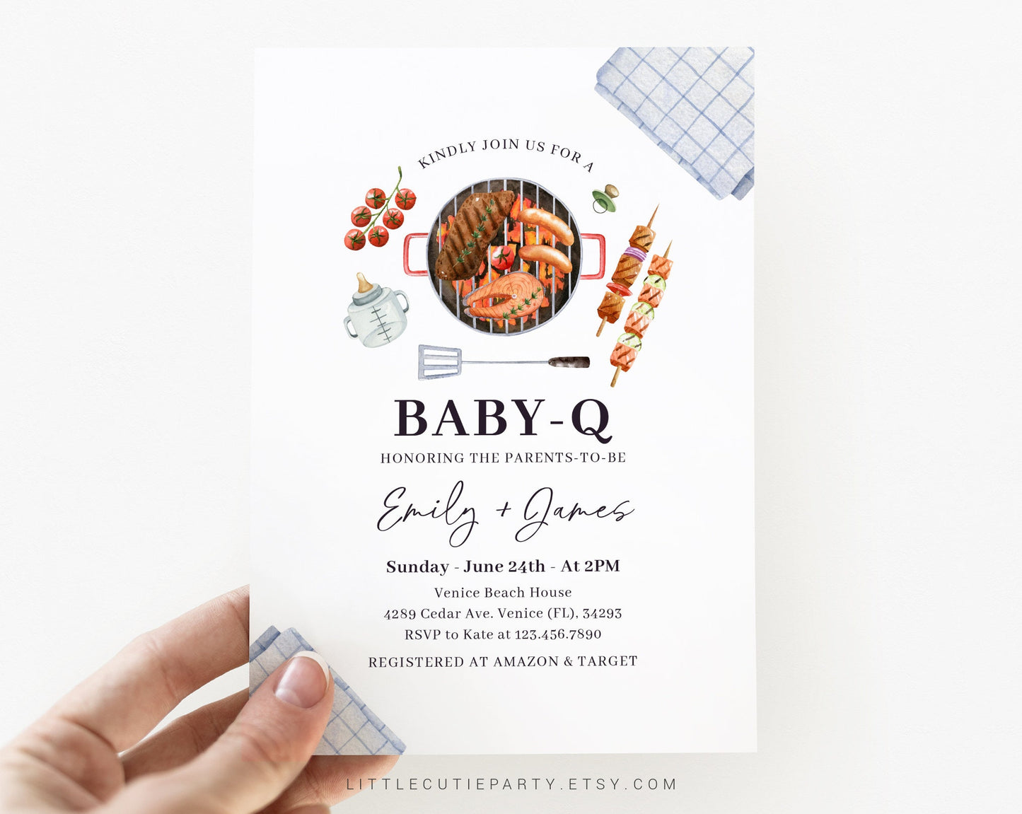 Editable Baby Q Invitation, BabyQ Baby Shower Invite, Barbeque Baby Shower with Diaper Raffle, Books for Baby and Gift Tag BBQBS001