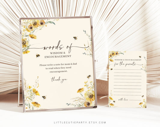 Editable What will Baby Bee Words of Wisdom for New Parents, Words of Encouragement, Gender Reveal Party, Boy Or Girl BEEGR001
