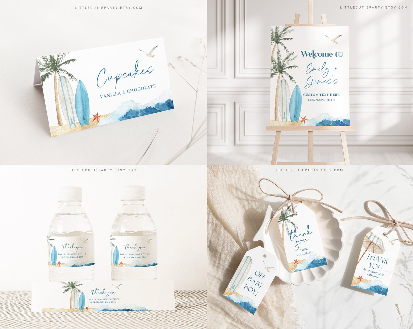 Editable Baby on Board Baby Shower Invitation Bundle, Surfboard Baby Shower with Games Bundle and Surfing Baby shower Decorations BBBBS001