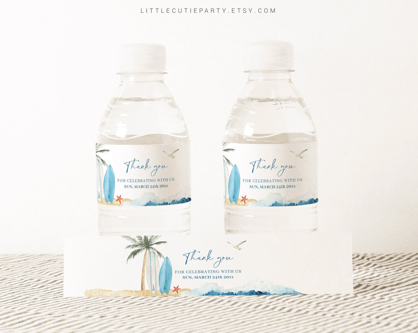 Editable Surf Board Water Bottle Labels, Bottle Label for Baby on Board Baby Shower Patry Decorations Theme BBBBS001