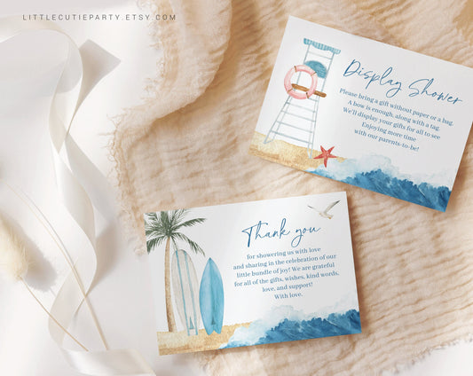 Editable Baby on Board Baby Shower Thank you Card, Baby Shower Display Card for Surfboard Baby Shower Decor BBBBS001