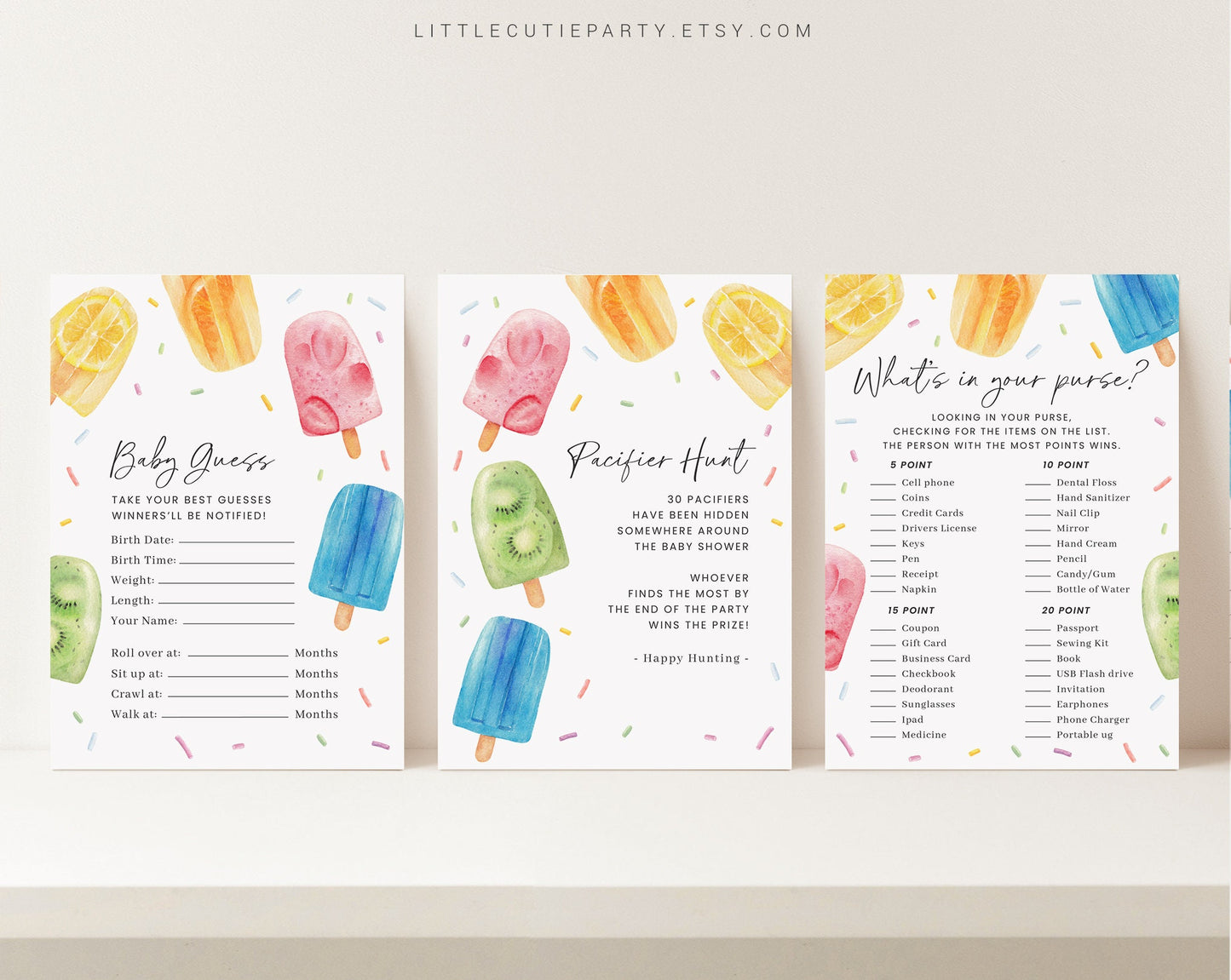 10 Editable Popsicle Baby Shower Games, Ready to Pop Baby Shower Games Bundle, Summer Baby Shower Activities PSCBS002