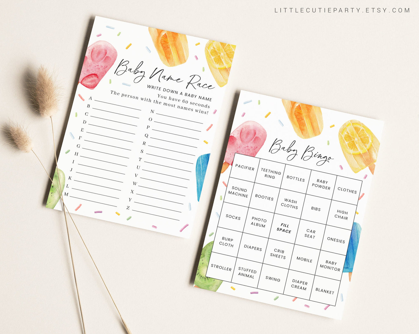 10 Editable Popsicle Baby Shower Games, Ready to Pop Baby Shower Games Bundle, Summer Baby Shower Activities PSCBS002