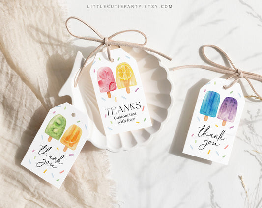Editable Popsicle Favors, Thank You Favor Tag, Thank you Tags, Gift Tag for Ice Cream Baby Shower or Birthday Decorations PSCBS002