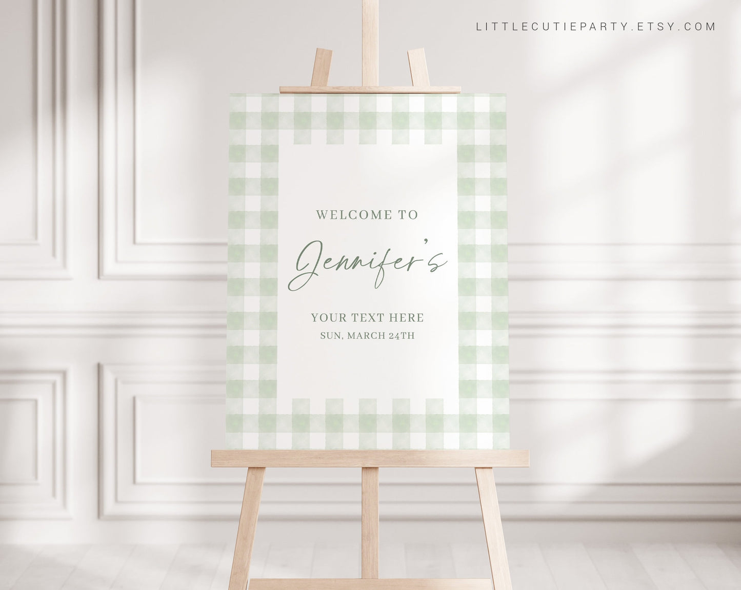 Editable Sage Green Gingham Baby Shower Welcome Sign, Green Baby Shower Sign, Welcome Board, Welcome Template Shower Decoration GGHBS001