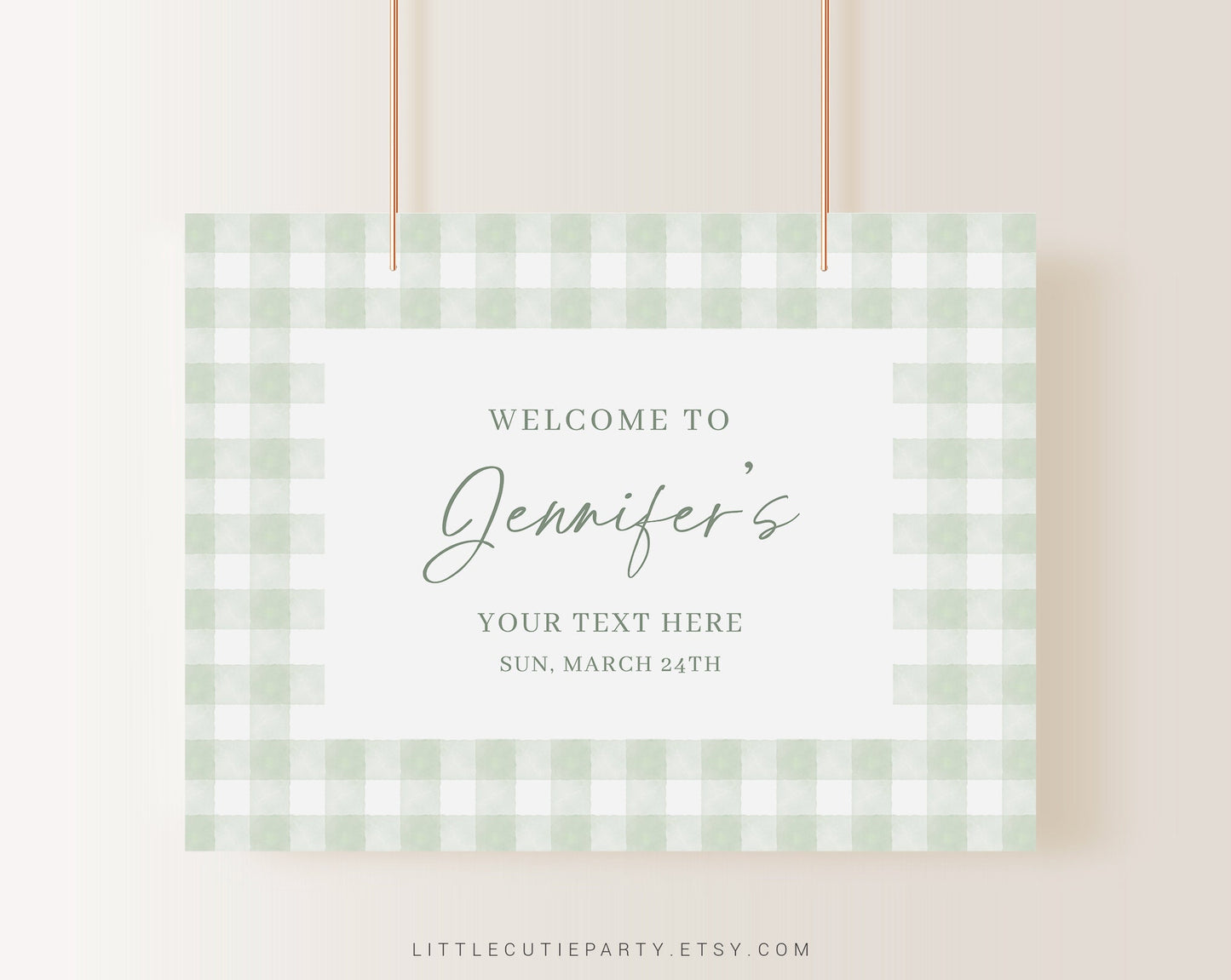 Editable Sage Green Gingham Baby Shower Backdrop, Sage Green Baby Shower Banner, Shower Sign for Green Gingham Banner Welcome Sign GGHBS001