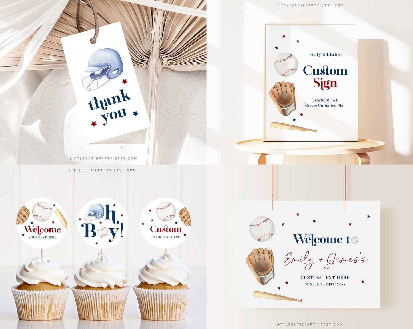 Editable Baseball Baby Shower Invitation Bundle, A Little Slugger Is On The Way with Games Bundle and Baseball Baby Shower Decor BSBBS001