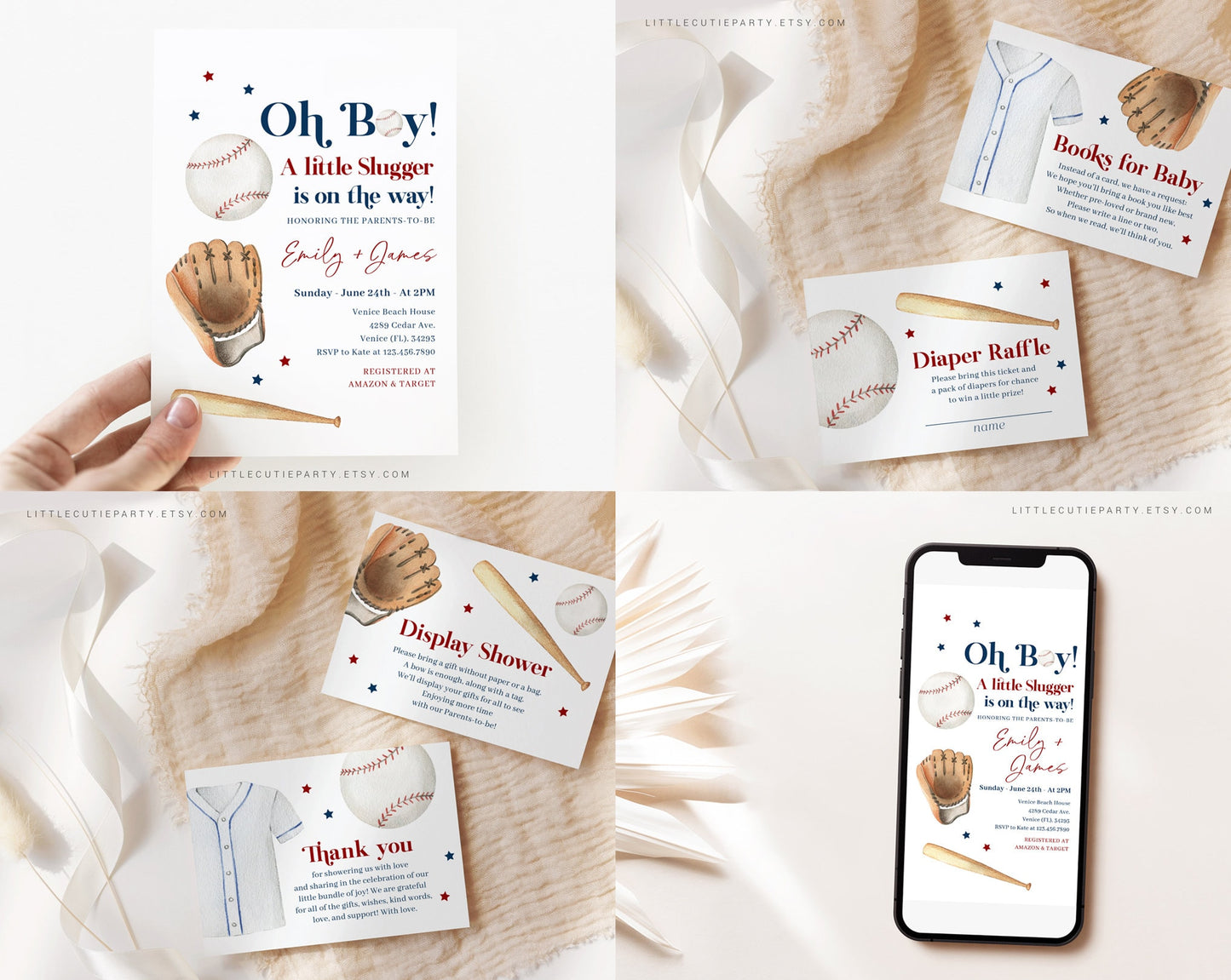 Editable Baseball Baby Shower Invitation Bundle, A Little Slugger Is On The Way with Games Bundle and Baseball Baby Shower Decor BSBBS001