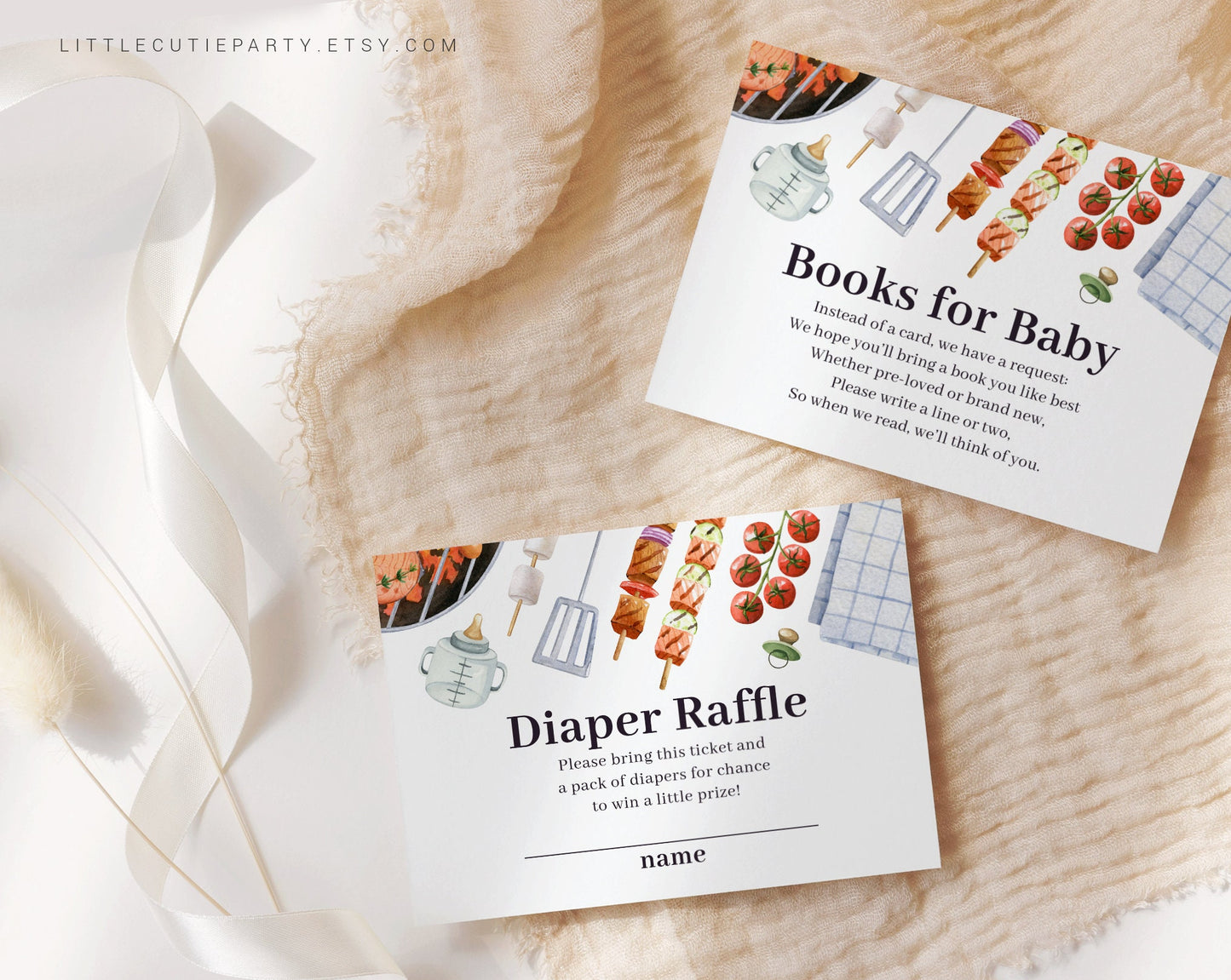 Editable Baby Q Invitation, BabyQ Baby Shower Invite, Barbeque Baby Shower with Diaper Raffle, Books for Baby and Gift Tag BBQBS001