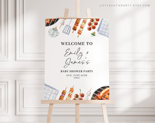 Editable Babyq Baby Shower Welcome Sign, BBQ Baby Shower Sign, Welcome Board, Welcome Template Shower Decoration BBQBS001