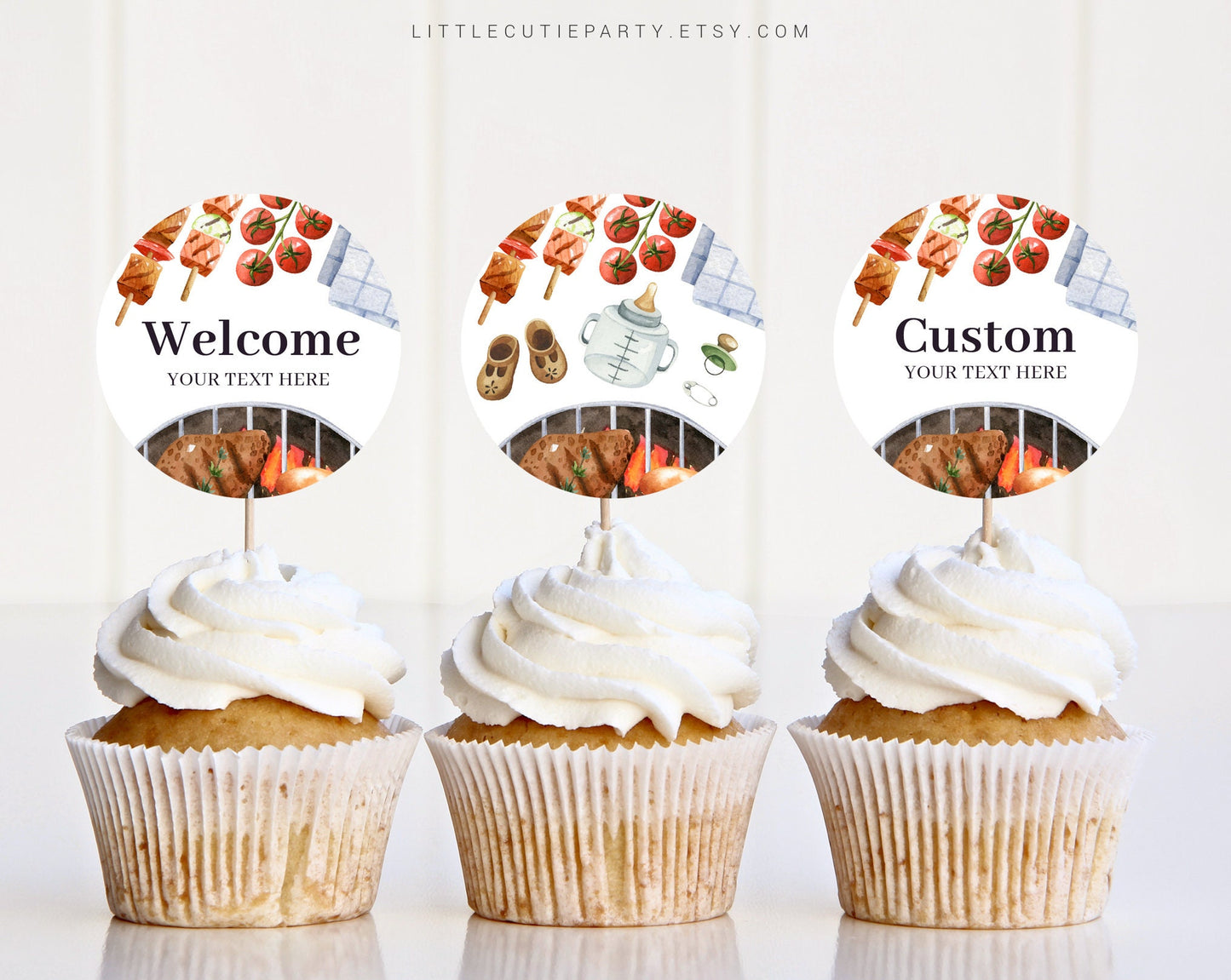 Editable Babyq Cake Toppers, BBQ Baby Shower Cupcake Toppers, Cake Topper Template, Barbeque Cake Topper Decorations BBQBS001