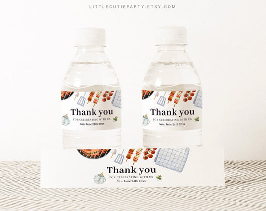 Editable Barbeque Water Bottle Labels, Bottle Label for BabyQ Baby Shower Patry Decorations Theme BBQBS001
