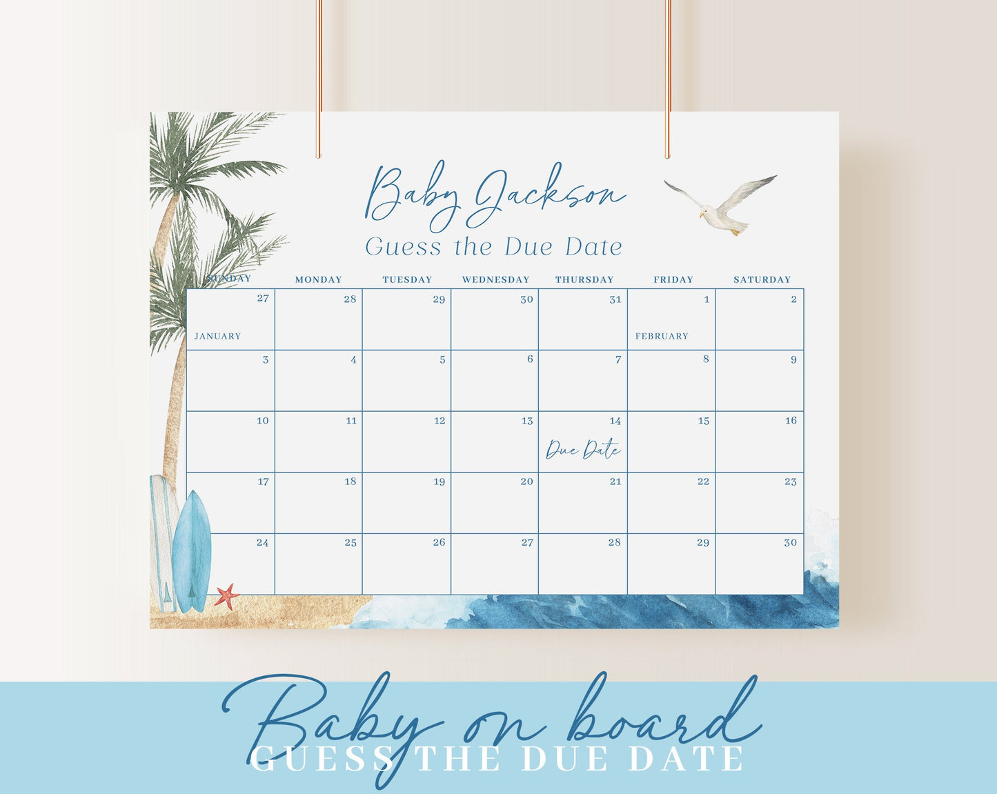 Editable Baby on Board Baby Shower Invitation Bundle, Surfboard Baby Shower with Games Bundle and Surfing Baby shower Decorations BBBBS001