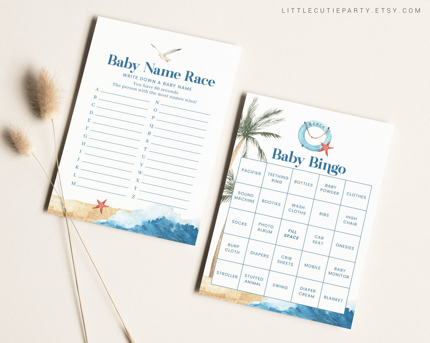10 Editable Baby on Board Baby Shower Games, Shower Games Bundle, Surf Beach Baby Shower Game Set for Baby Shower Activities BBBBS001
