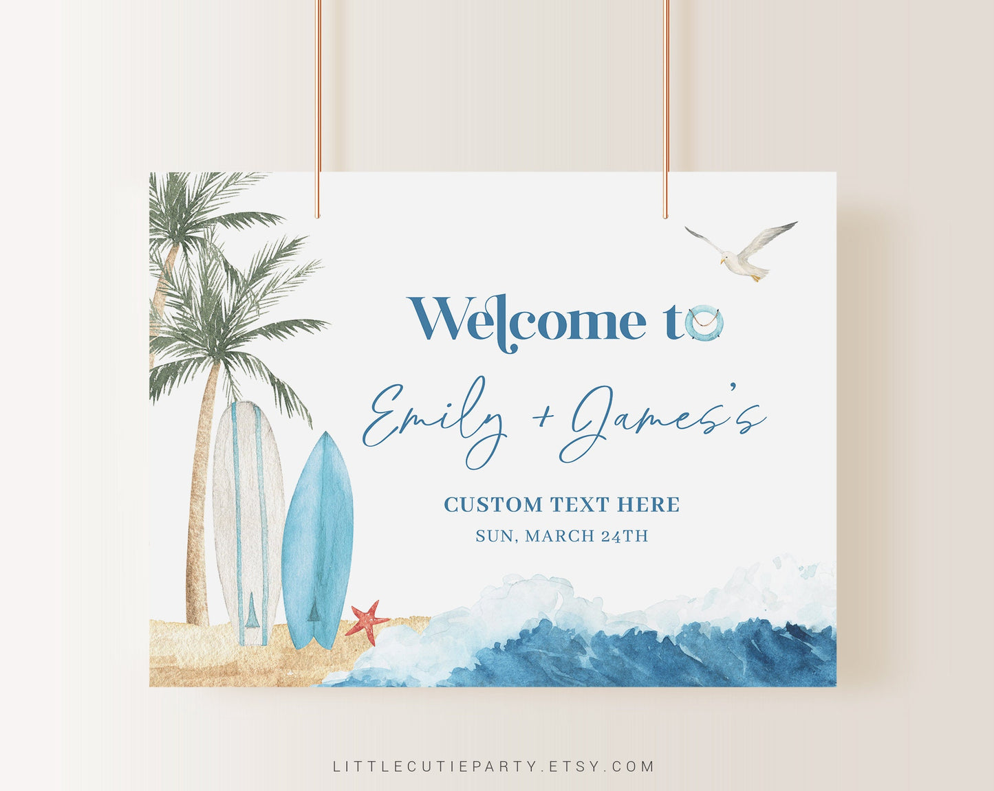 Editable Surfboard Baby Shower Backdrop, Beach Baby Shower Banner, Shower Sign for Baby on Board Banner Welcome Sign BBBBS001