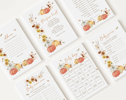 10 Editable Falling In Love Baby Shower Games, Shower Games Bundle, Fall in Love, Pumpkin Game Set for Baby Shower Activities FLLBS001
