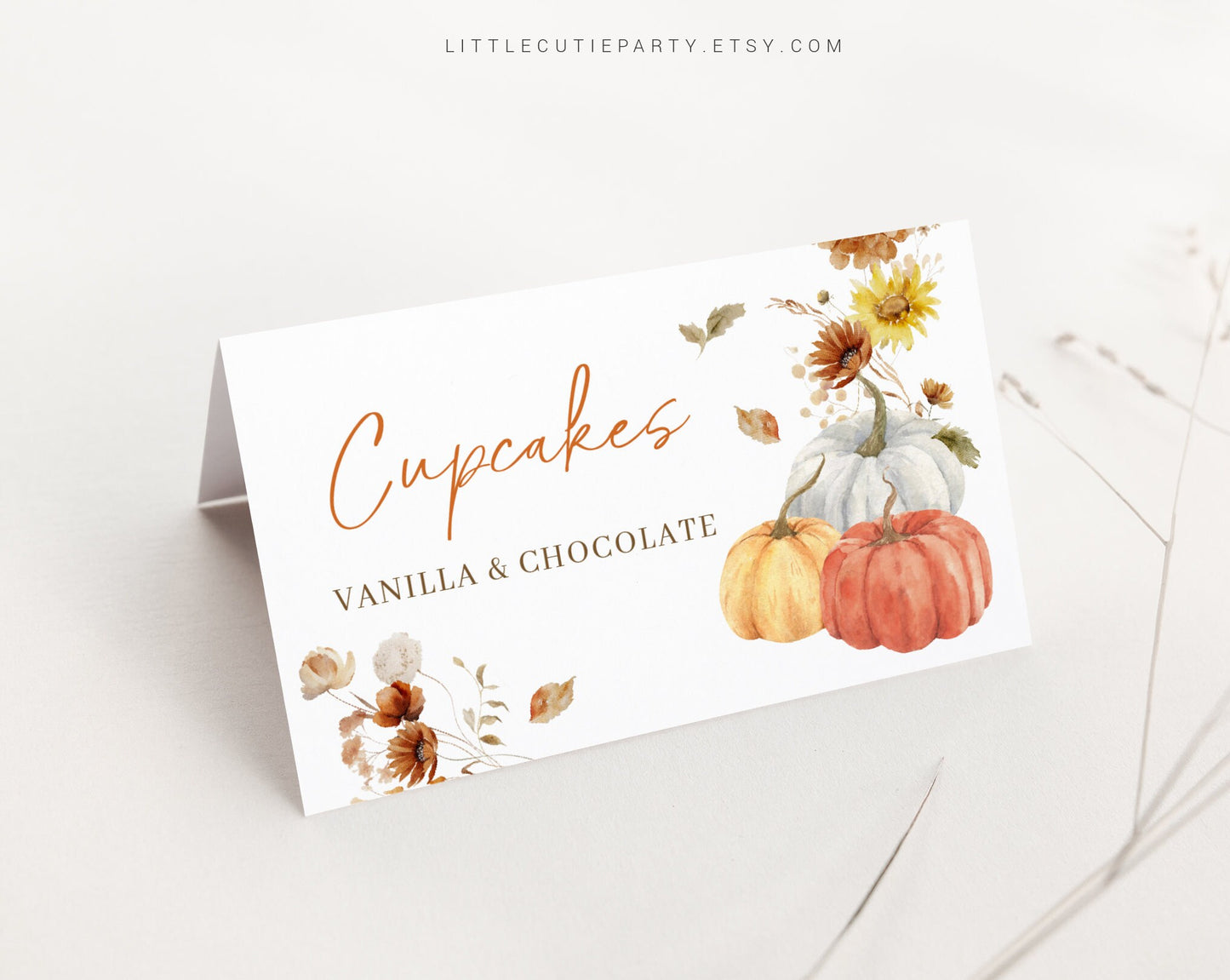 Editable Falling In Love Food Labels, Food Tent cards, Folded Food Cards for Autumn Pumpkin Baby Shower Party Decorations Theme FLLBS001
