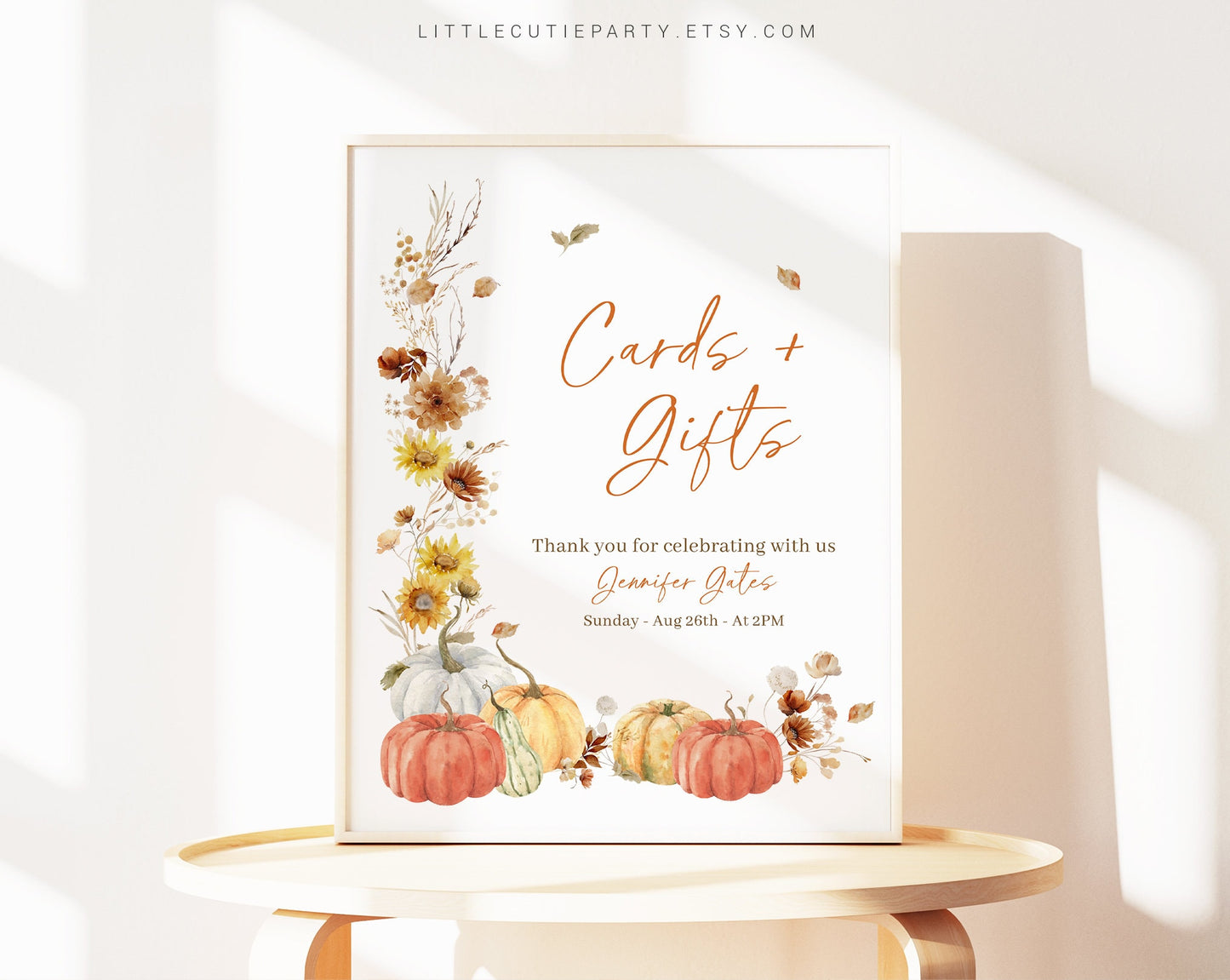 Editable Fall in Love Baby Shower Sign, Custom Sign Template for Falling in Love Baby Shower Party with Pumpkin Shower Theme FLLBS001
