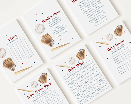 10 Editable Baseball Baby Shower Games, Shower Games Bundle, Baseball Babyshower Game Set for Baby Shower Activities BSBBS001