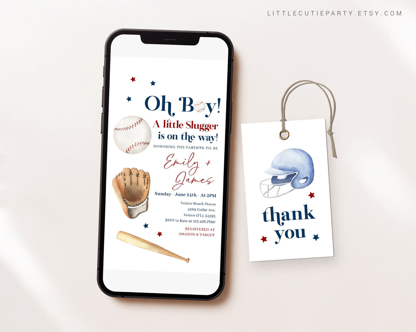 Editable Baseball Baby Shower Invites, A Little Slugger On The Way Baby Shower Evite, Digital Invite for Baseball Baby Shower Party BSBBS001