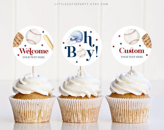 Editable Baseball Babyshower Cake Topper, Cupcake Toppers, Cake Topper Template, Baseball Baby Shower Decorations BSBBS001
