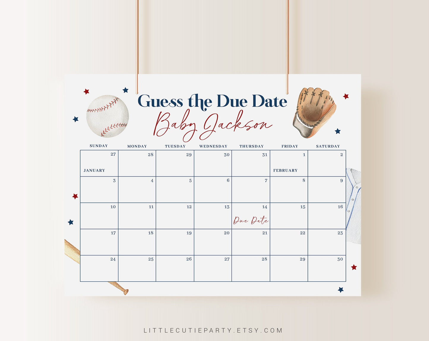 Editable Baseball Baby Shower Calendar, A Little Slugger Baby Shower Due Date Calendar, Sport Baby Shower Due Date Calendar Games BSBBS001