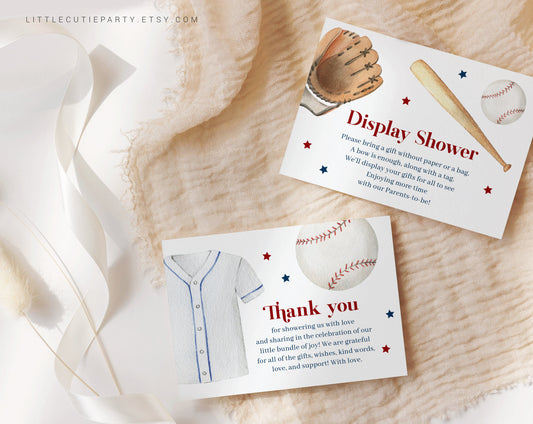 Editable Baseball Baby Shower Thank you Card, Baby Shower Display Card for A Little Slugger Baby Shower Decor BSBBS001