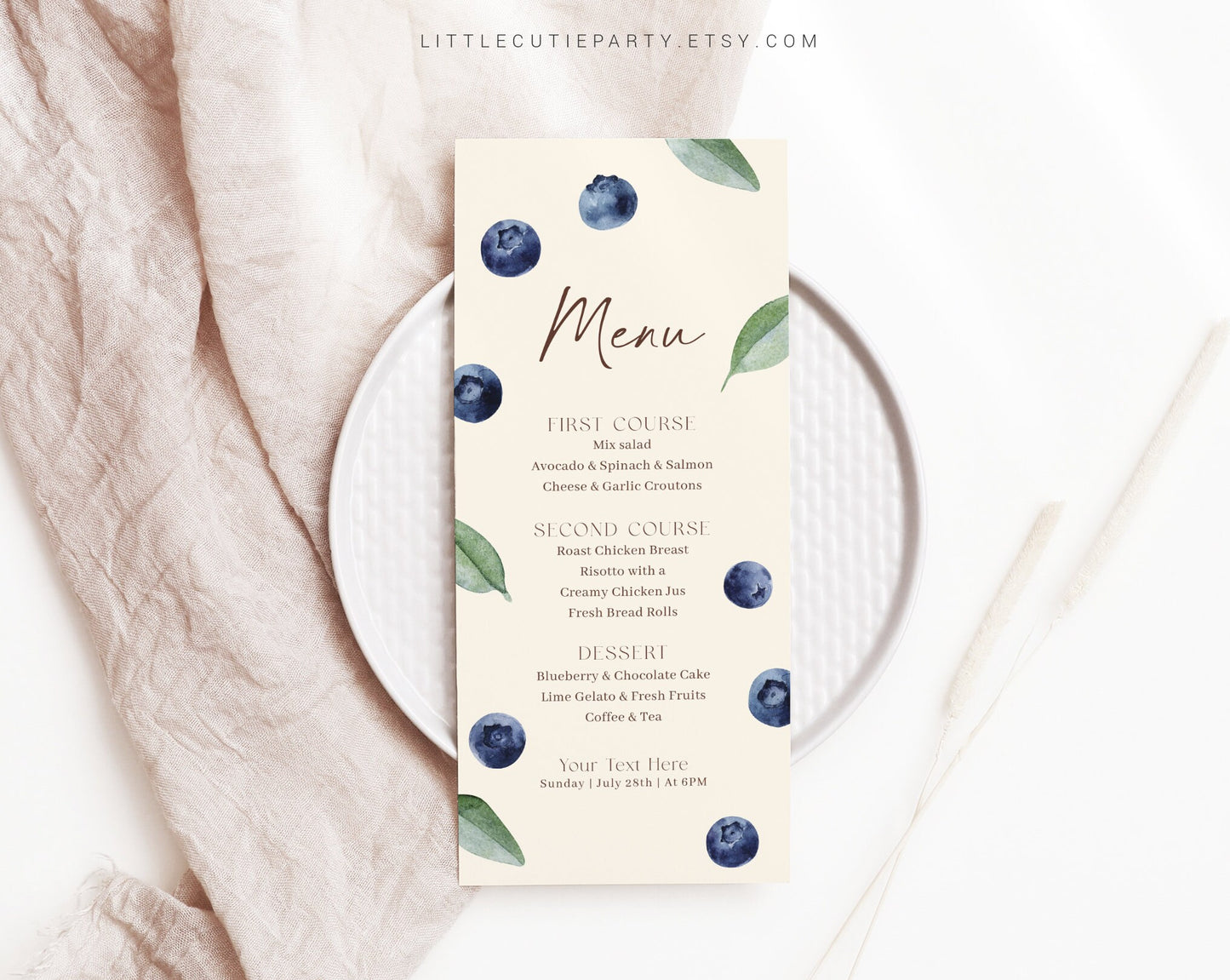 Editable Berry Menu Template, Blueberries Menu Template, Blueberry Baby Shower and Blueberry Birthday Decor BLUEBS002