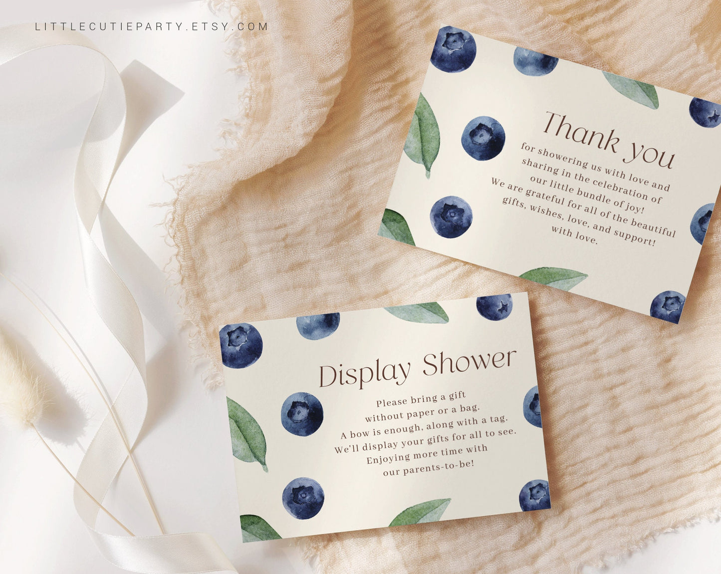 Editable Blueberry Thank you Card, Baby Shower Display Card for Sweet Berry Baby Shower Party BLUEBS002