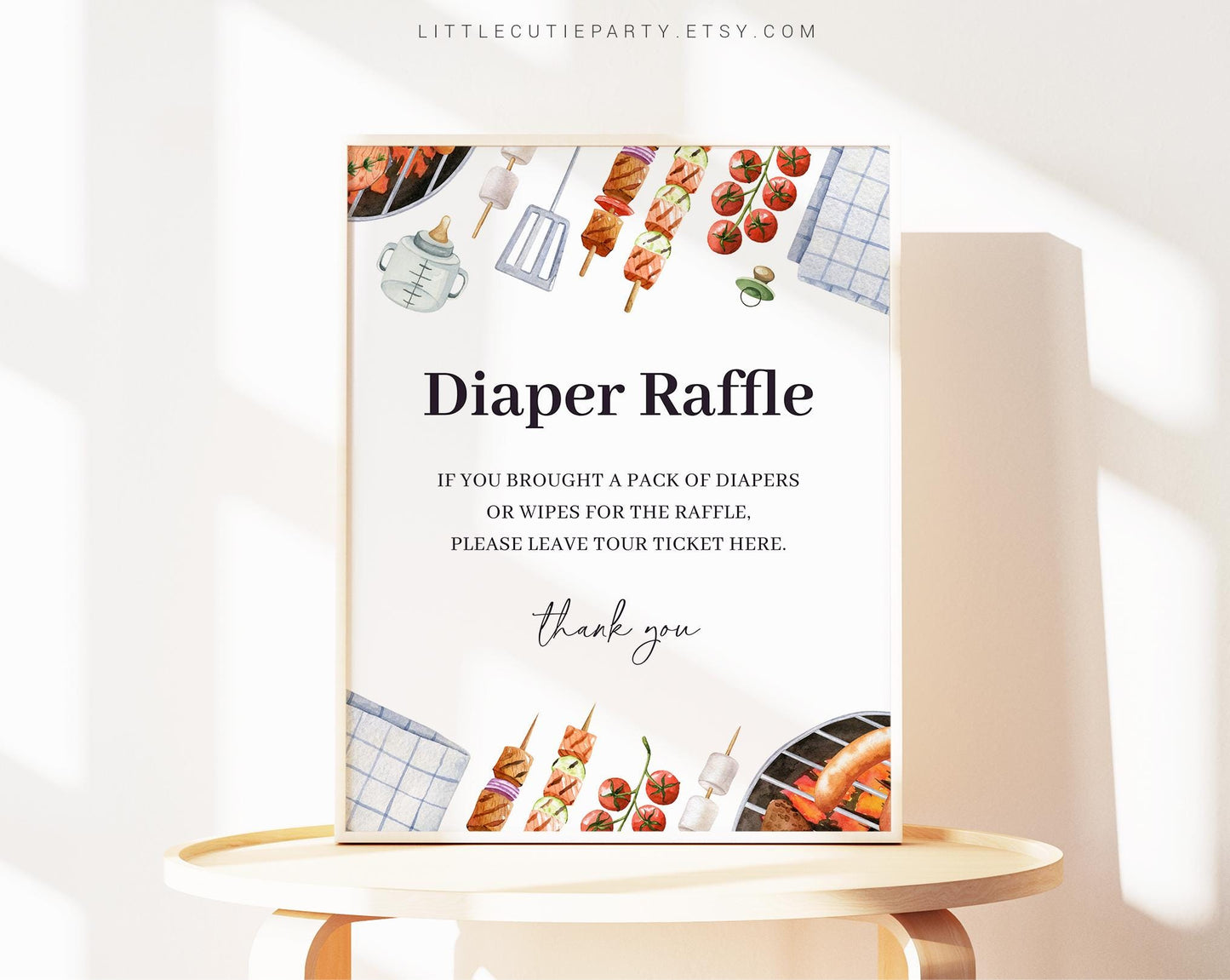 Editable Babyq Sign, Custom Sign Template for Baby Shower Party with Barbeque Baby Shower Theme BBQBS001