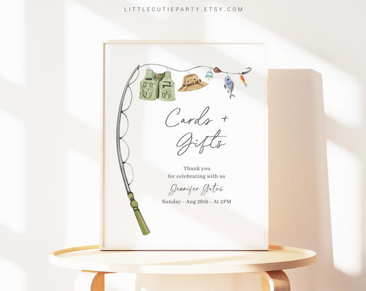 Editable A Little Fisherman Baby Shower Sign, Custom Sign Template for Baby Shower Party with Fishing Baby Shower Decorations LFMBS001