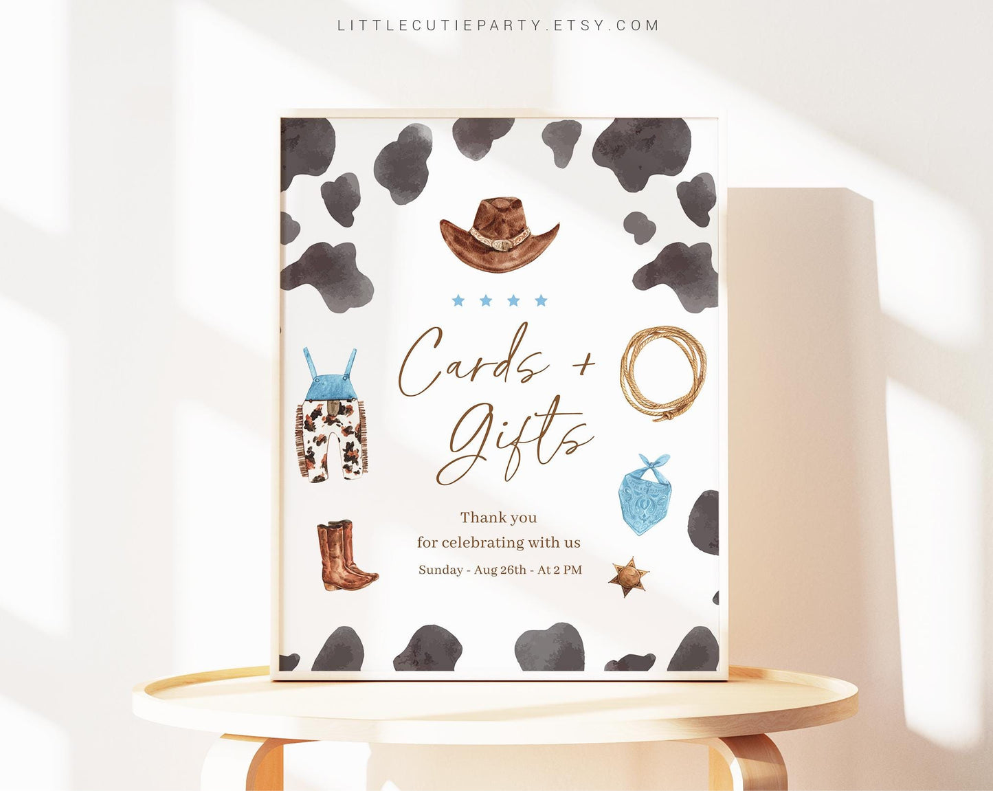 Editable A Little Cowboy is On the Way Sign, Custom Sign Template for Baby Shower Party with Wild West Baby Shower Decorations CWBBS001