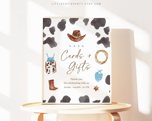 Editable A Little Cowboy is On the Way Sign, Custom Sign Template for Baby Shower Party with Wild West Baby Shower Decorations CWBBS001
