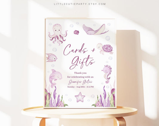 Editable Pink Ocean Girl Baby Shower Sign, Under the Sea Girl Baby Shower Sign, Party Sign Template for Ocean Decorations OCNPBS001