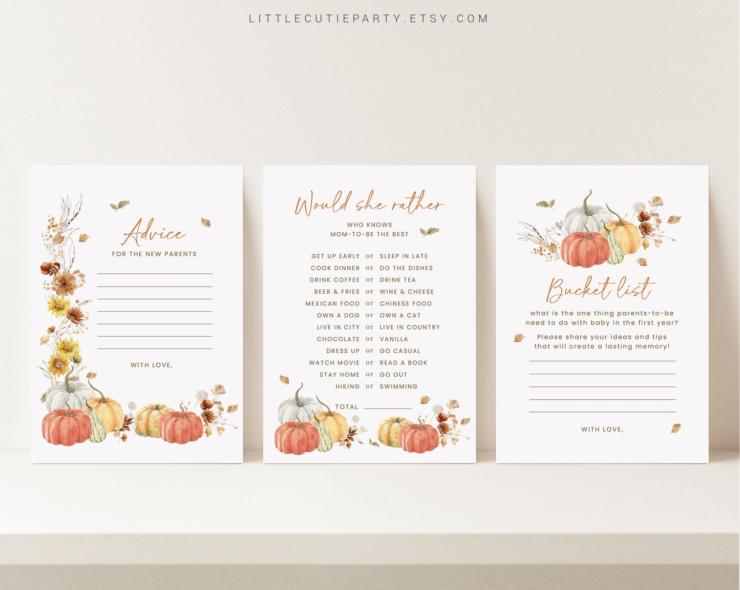 10 Editable Falling In Love Baby Shower Games, Shower Games Bundle, Fall in Love, Pumpkin Game Set for Baby Shower Activities FLLBS001