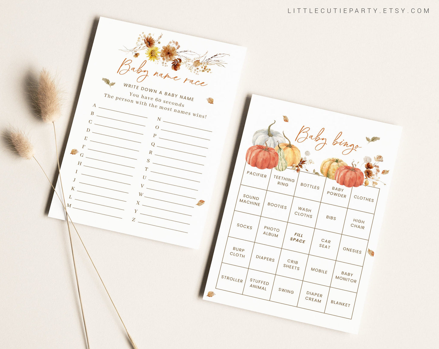 10 Editable Falling In Love Baby Shower Games, Shower Games Bundle, Fall in Love, Pumpkin Game Set for Baby Shower Activities FLLBS001