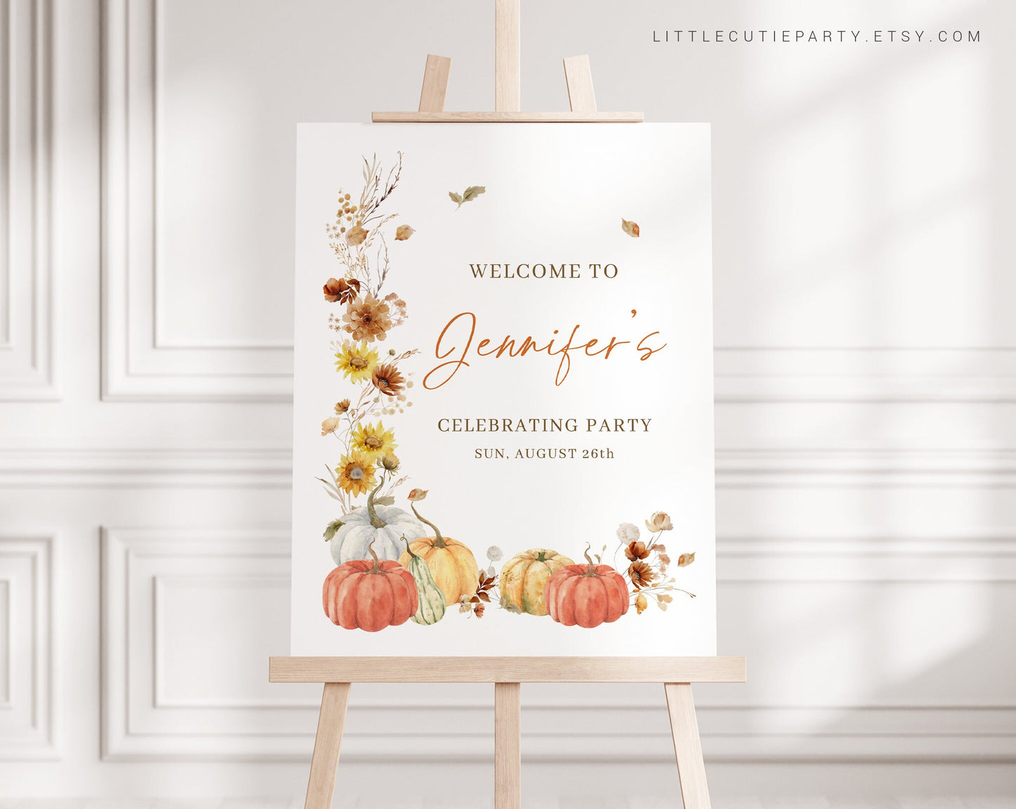 Editable Falling In Love Welcome Sign, Autumn Pumpkin Baby Shower Sign, Welcome Board, Welcome Template Shower Decoration FLLBS001